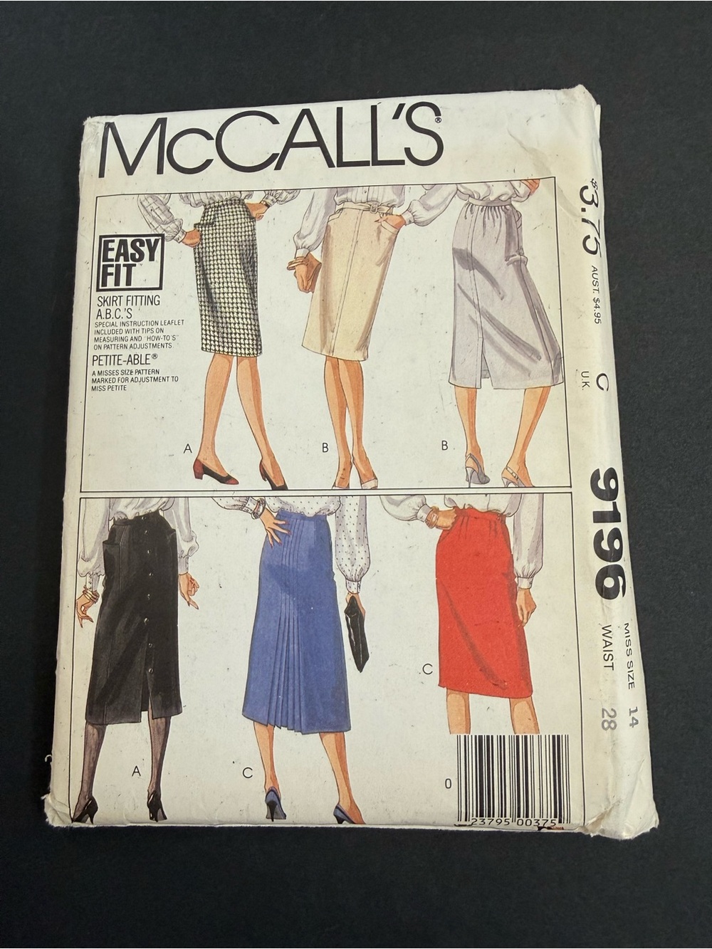 vintage McCall's 9196 Misses' Skirt Sewing Pattern in size 14 Uncut